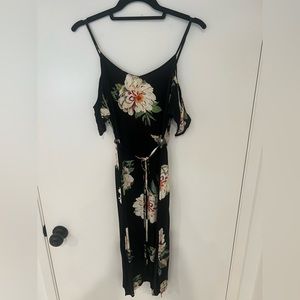 Topshop black floral midi dress